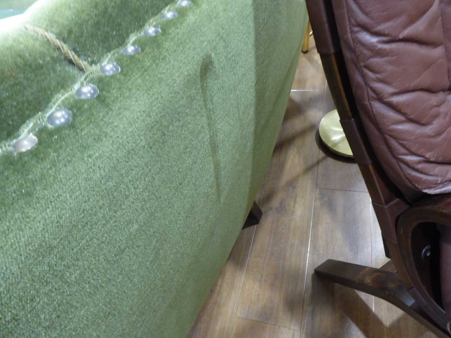 A 1940/50's Danish 'Banana' sofa upholstered in green on mahogany block feet *Sold subject to our - Bild 5 aus 27