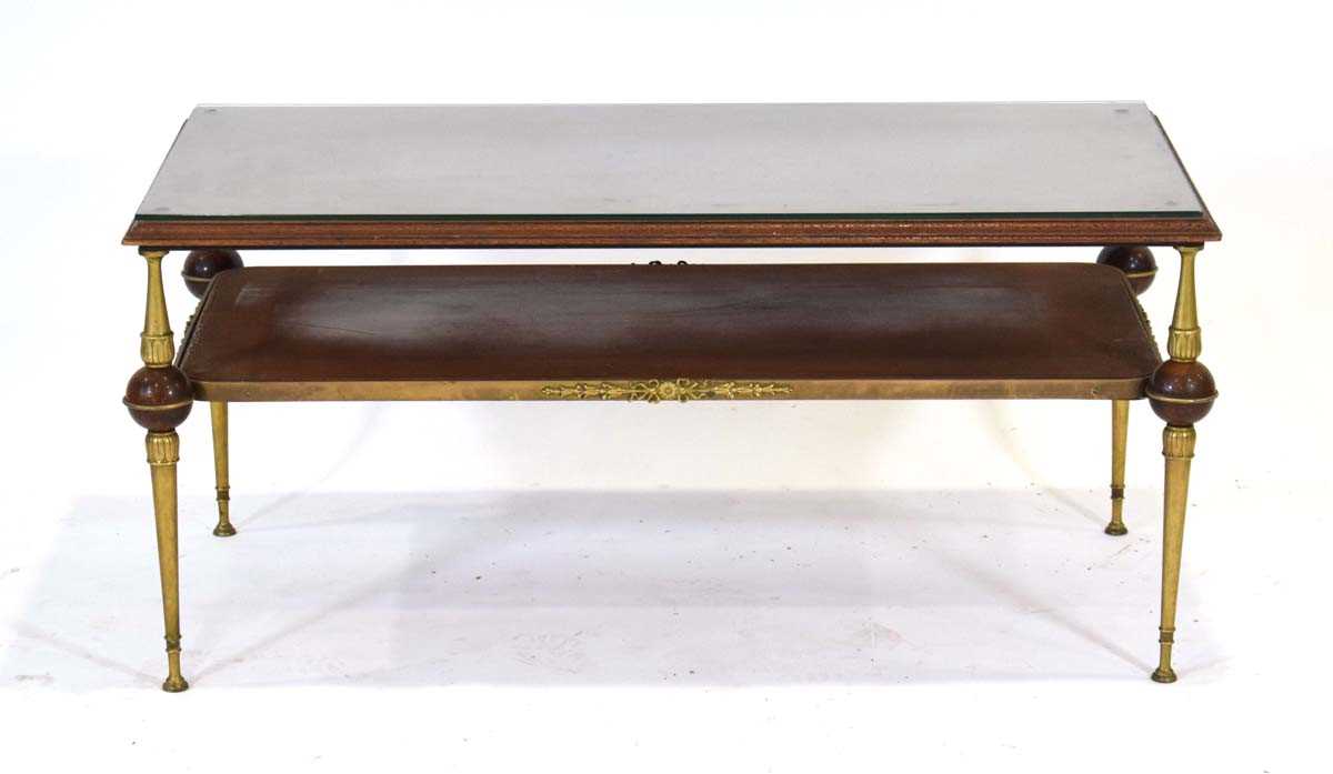 In the Hollywood Regency manner, a 1970's (?)Italian rectangular coffee table with brass classical - Image 2 of 2