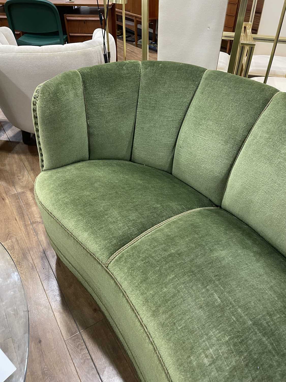 A 1940/50's Danish 'Banana' sofa upholstered in green on mahogany block feet *Sold subject to our - Image 20 of 27