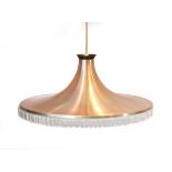 A Danish copper coloured ceiling light with a moulded perspex diffuser Height 20 cm. Diameter 47 cm.