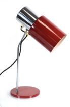 A Model 1636 red enamelled desk lamp designed by Josef Hurka for Napako, maker's marks to the shade,