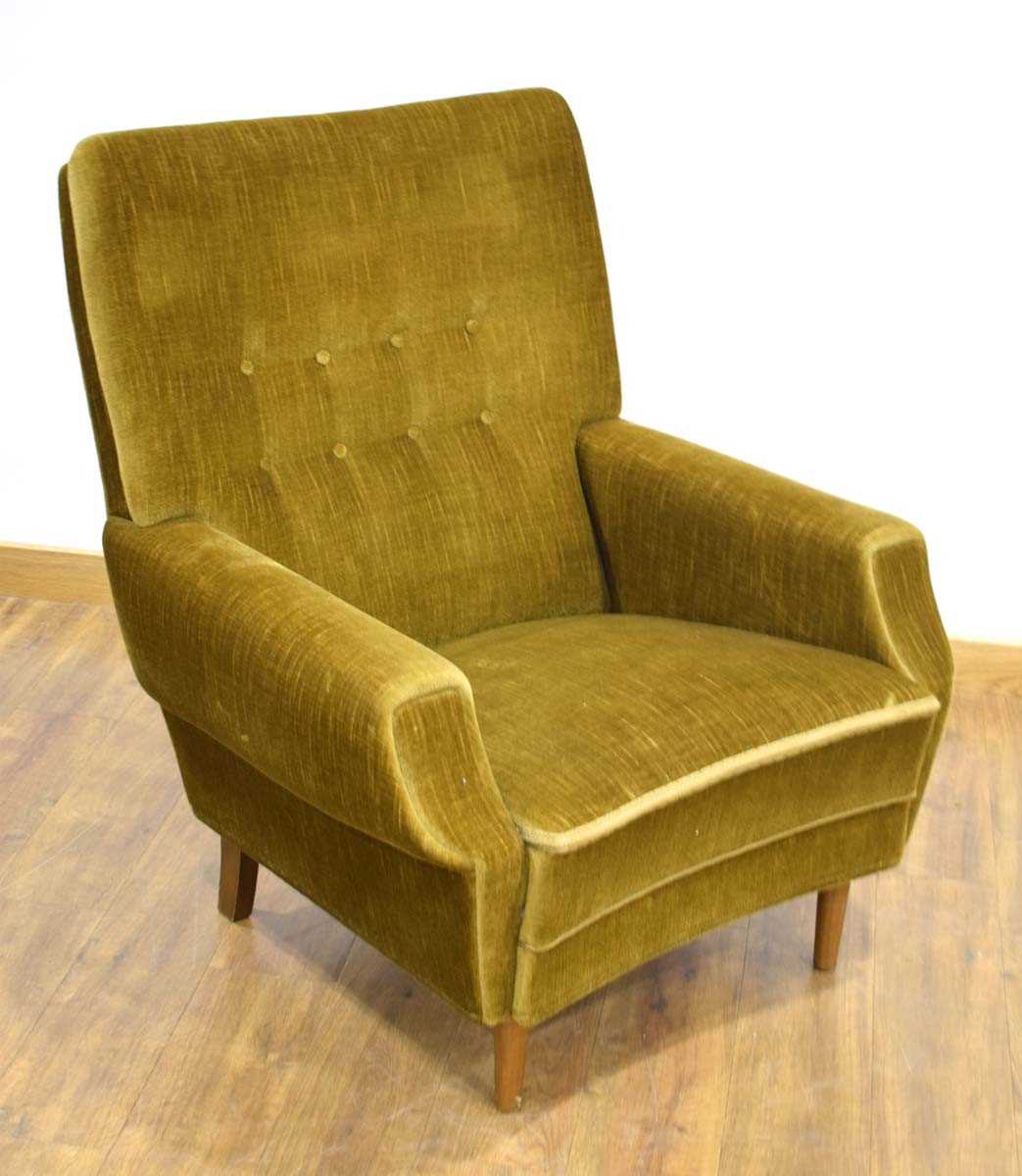 A 1950's highback armchair upholstered in dark green button upholstery *Sold subject to our Soft - Image 2 of 2