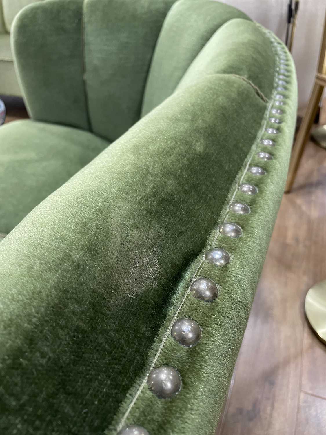 A 1940/50's Danish 'Banana' sofa upholstered in green on mahogany block feet *Sold subject to our - Bild 27 aus 27