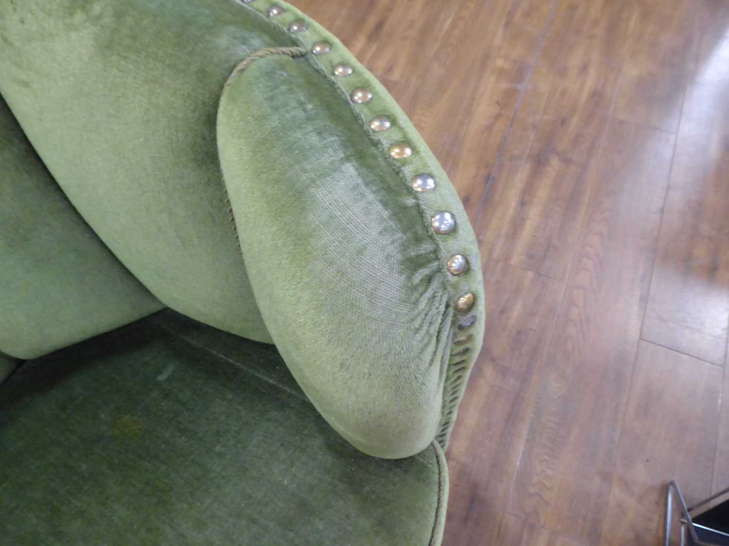 A 1940/50's Danish 'Banana' sofa upholstered in green on mahogany block feet *Sold subject to our - Bild 4 aus 27