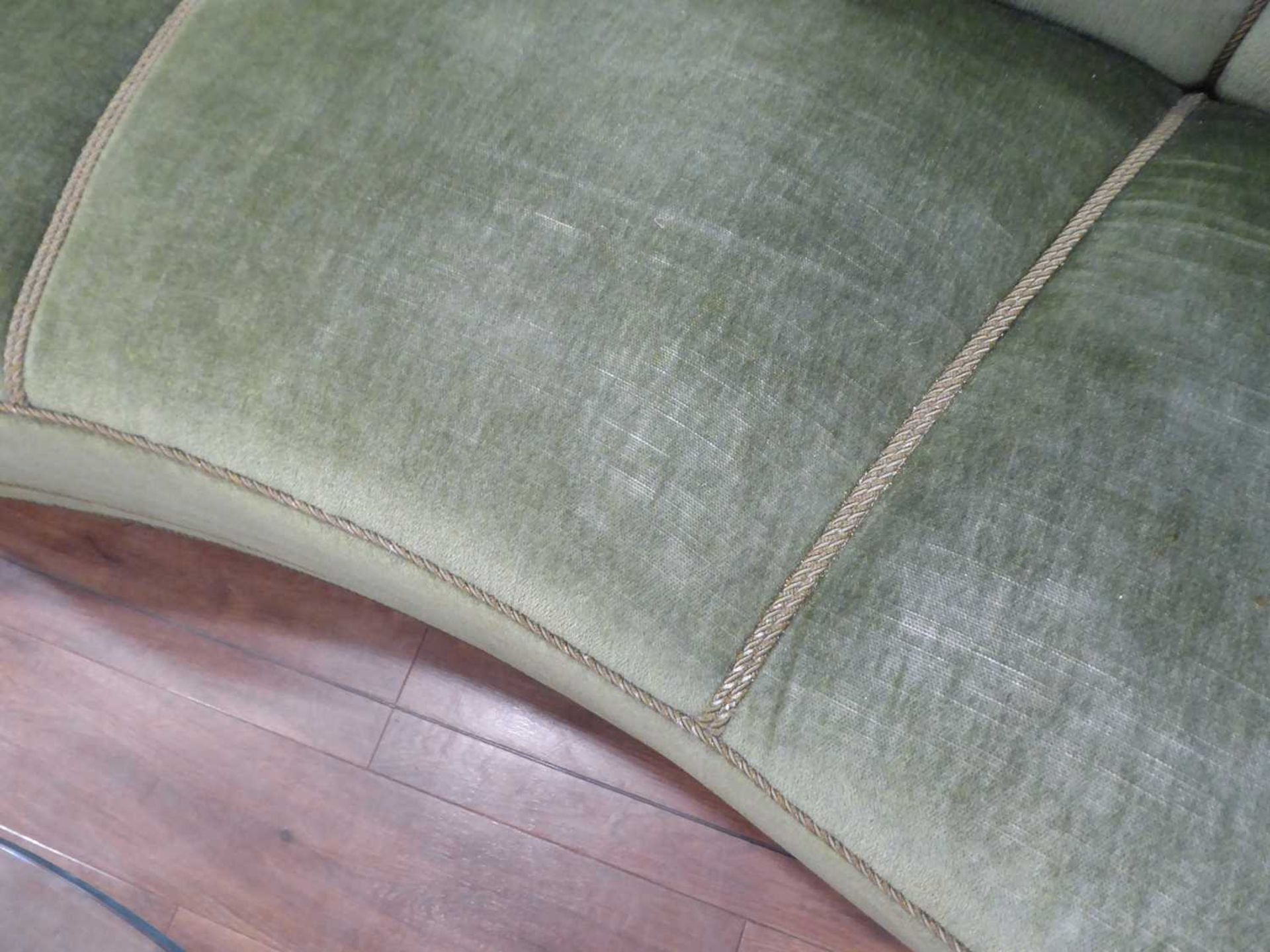 A 1940/50's Danish 'Banana' sofa upholstered in green on mahogany block feet *Sold subject to our - Image 8 of 27