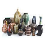 A group of fifteen German, Danish, Swedish and other pottery vases including Asa, Ekeby, West