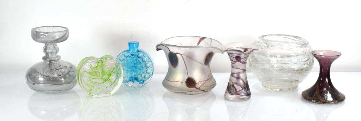 A group of German and other art glass including two Poschinger Glass iridescent vases, a Peill &