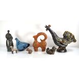 A group of Danish and other pottery figures including two bears, a large cockerel, a chicken etc. (