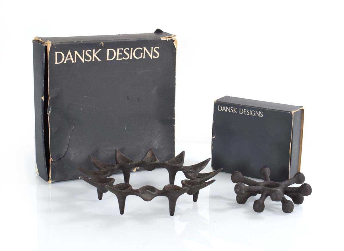 Two boxed Dansk Designs cast metal candlestick holders (2)