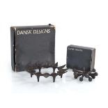 Two boxed Dansk Designs cast metal candlestick holders (2)