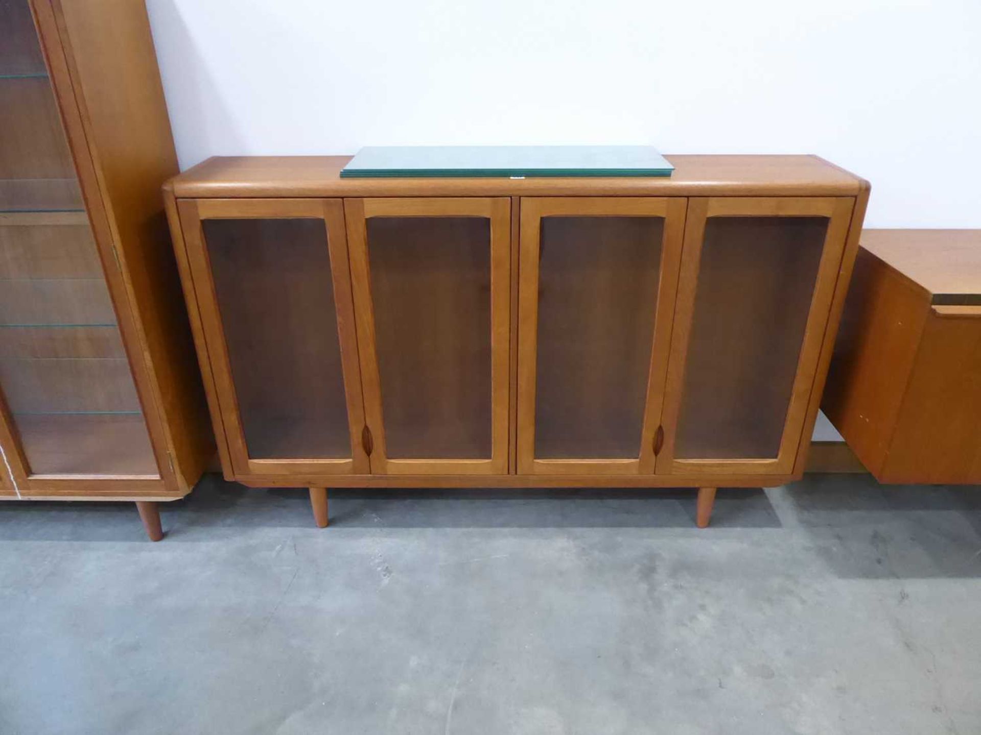 A 1960's 'd-Scan' of Singapore teak sideboard with four glazed doors, on tapering legs, w. 155 cm, - Image 4 of 5