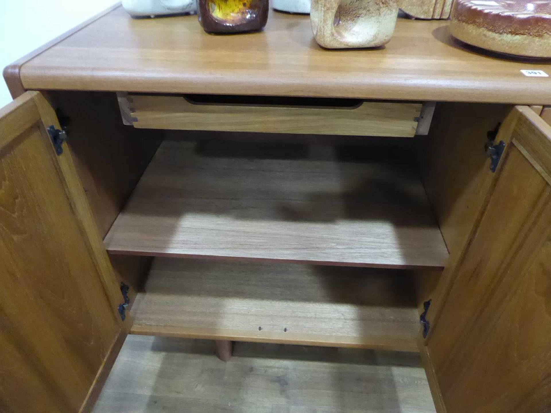 A 1960's 'd-Scan' of Singapore teak sideboard with four moulded doors, on tapering legs, w. 155 - Image 2 of 4