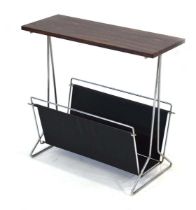 A 1960's faux-rosewood and tubular magazine rack/occasional table, 49 x 19 x 43 cm