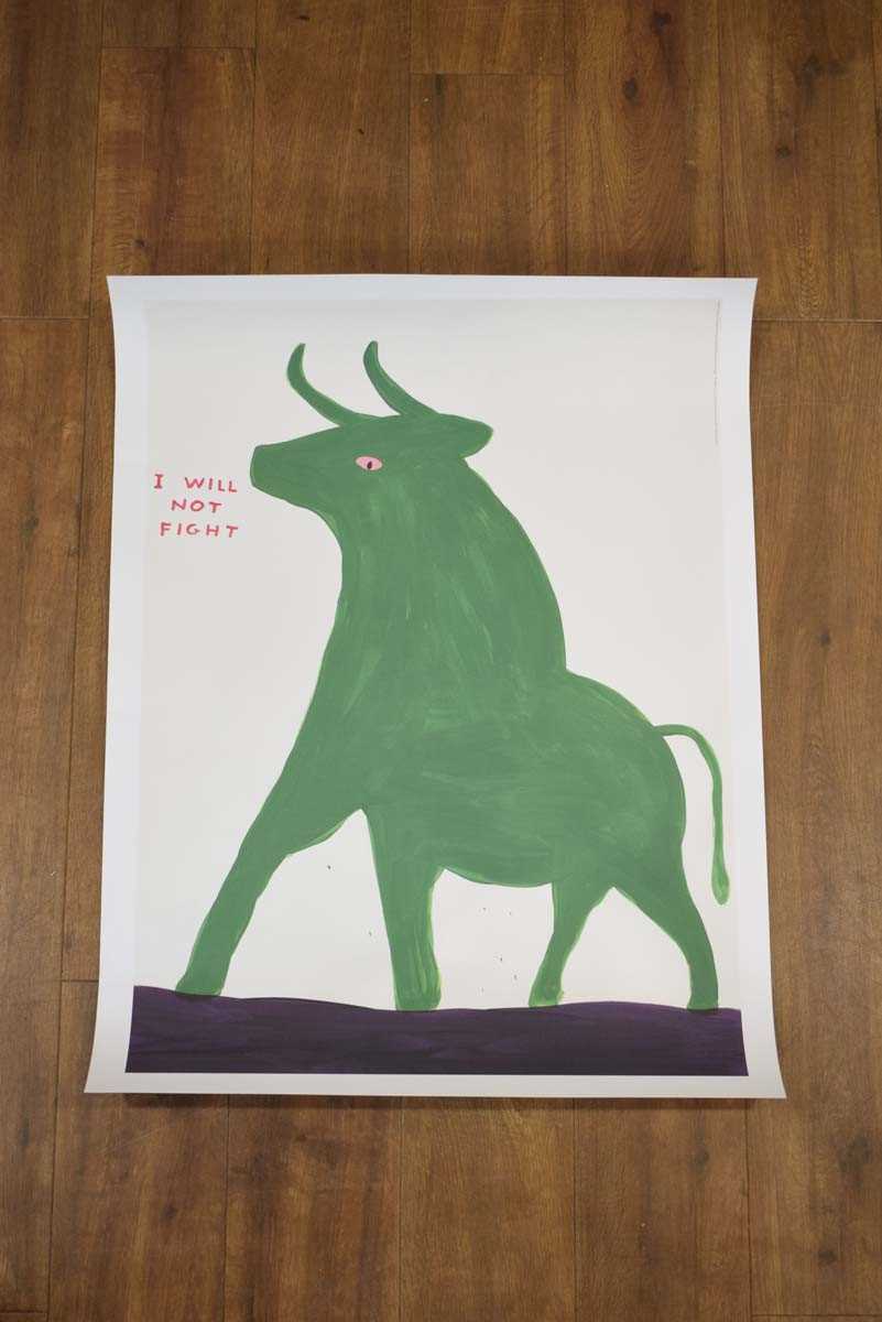 After David Shrigley, Animal Series: 'I will not fight', a bull, off-set lithograph printed in