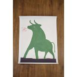 After David Shrigley, Animal Series: 'I will not fight', a bull, off-set lithograph printed in