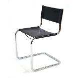 A B34 side chair, the chromed tubular frame supporting a black slung seat and back, designed by Mart