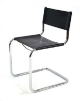 A B34 side chair, the chromed tubular frame supporting a black slung seat and back, designed by Mart