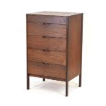 A Fyne Lady of Banbury afromesia tallboy or chest of five drawers on square straight supports, 63