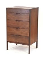 A Fyne Lady of Banbury afromesia tallboy or chest of five drawers on square straight supports, 63