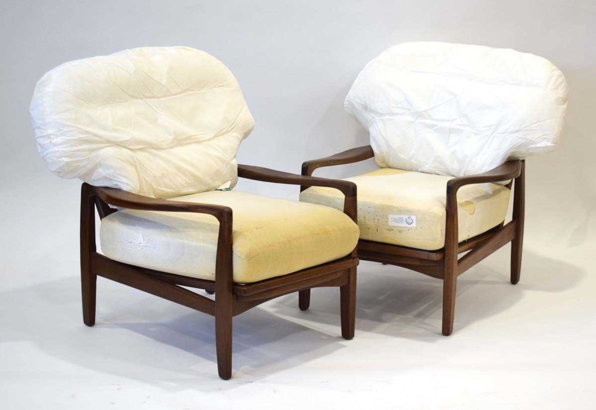 A pair of 1960's afromesia teak armchairs by Toothill, with cushions for reupholstery *Sold - Image 5 of 10