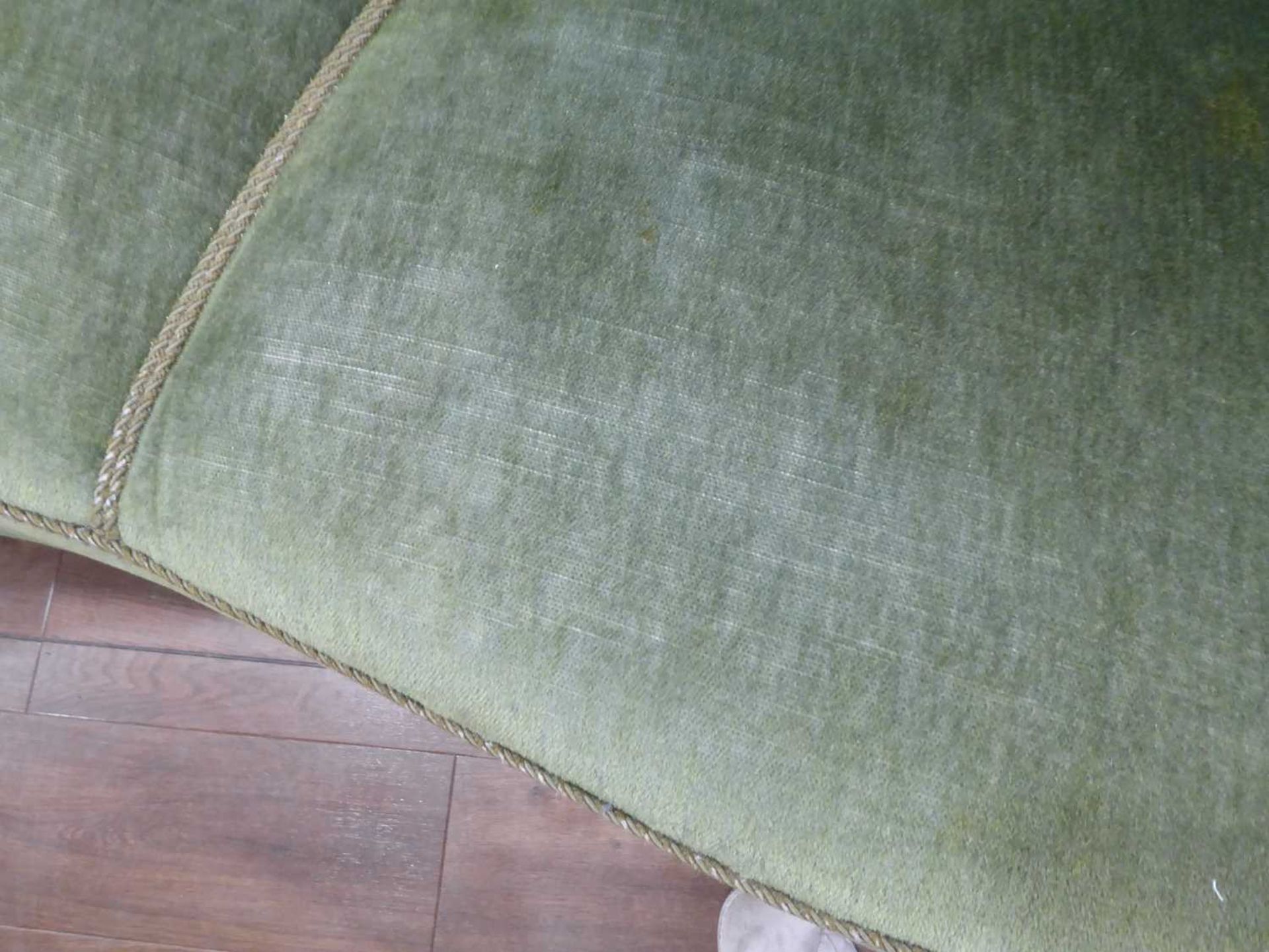 A 1940/50's Danish 'Banana' sofa upholstered in green on mahogany block feet *Sold subject to our - Image 7 of 27