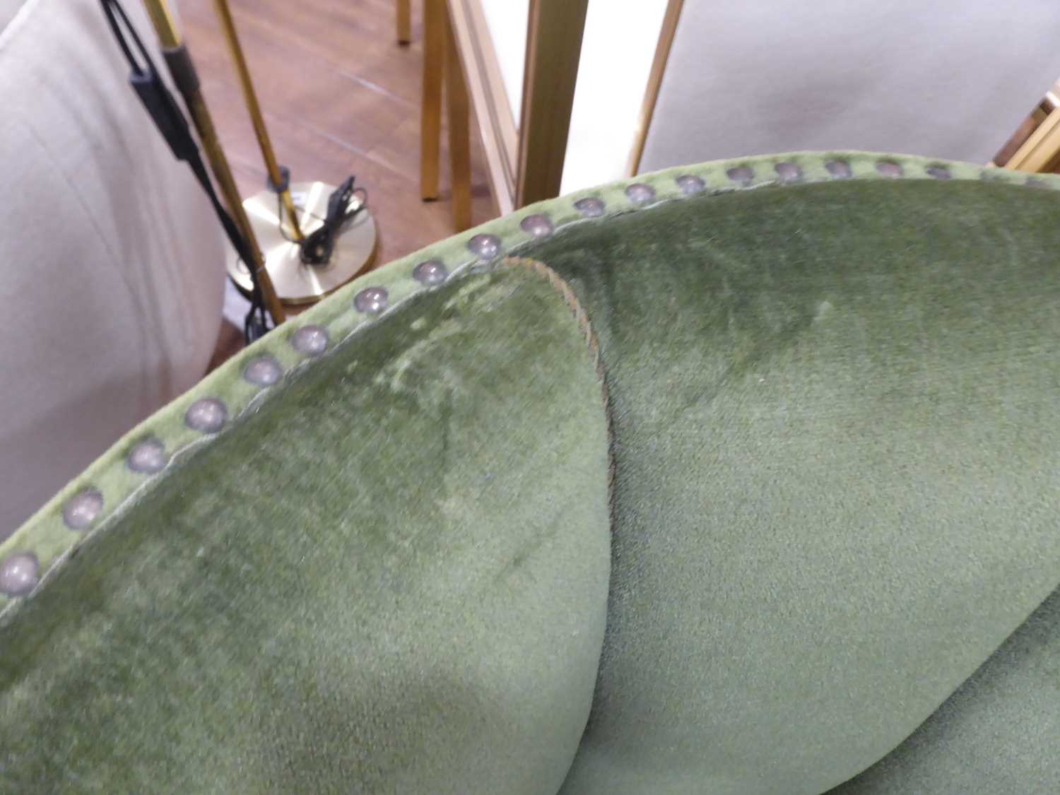 A 1940/50's Danish 'Banana' sofa upholstered in green on mahogany block feet *Sold subject to our - Bild 9 aus 27