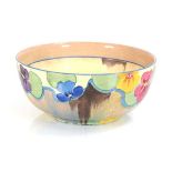 Clarice Cliff for Newport Pottery, a 'Bizarre' Range bowl decorated in the 'Pansies' pattern, di.