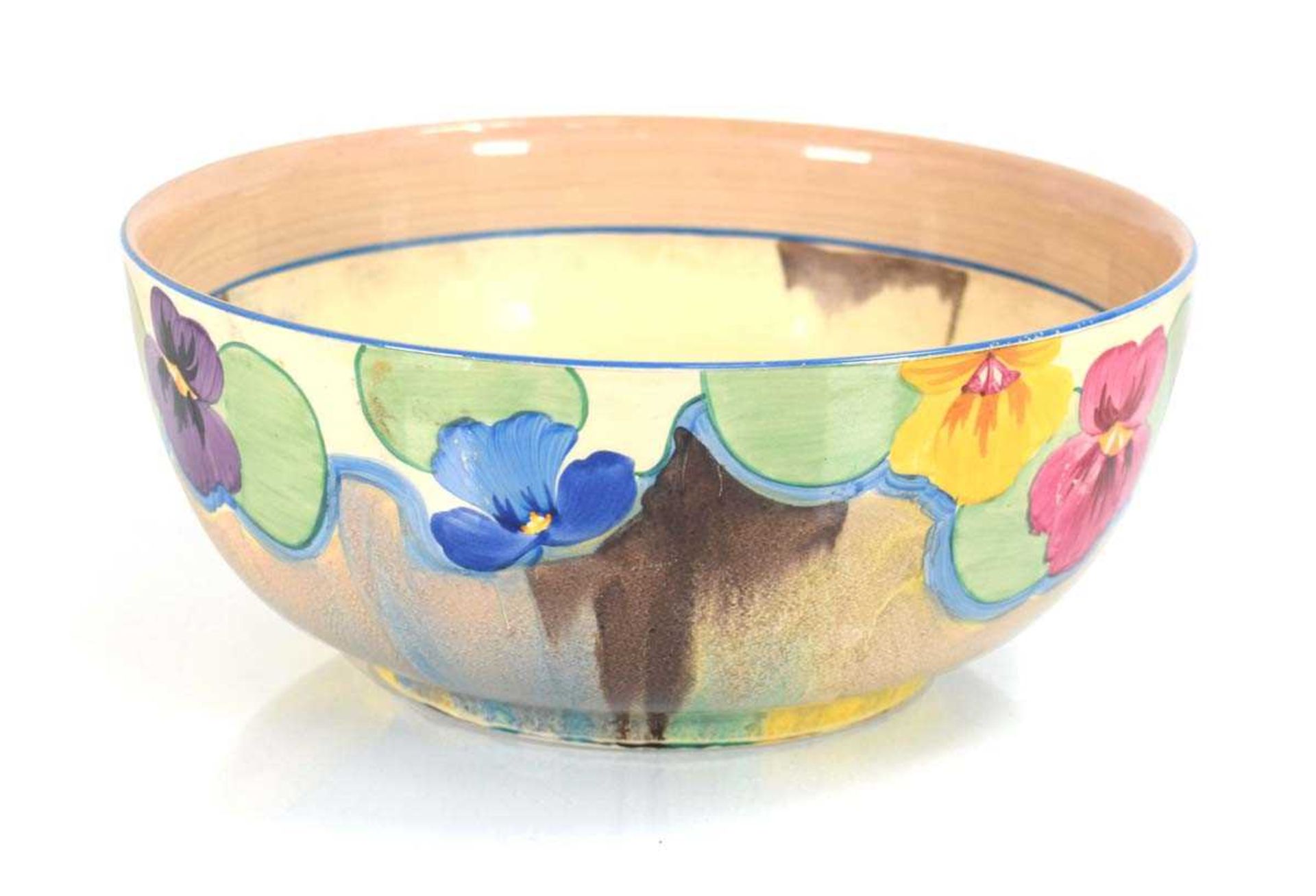 Clarice Cliff for Newport Pottery, a 'Bizarre' Range bowl decorated in the 'Pansies' pattern, di.