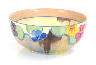 Clarice Cliff for Newport Pottery, a 'Bizarre' Range bowl decorated in the 'Pansies' pattern, di.