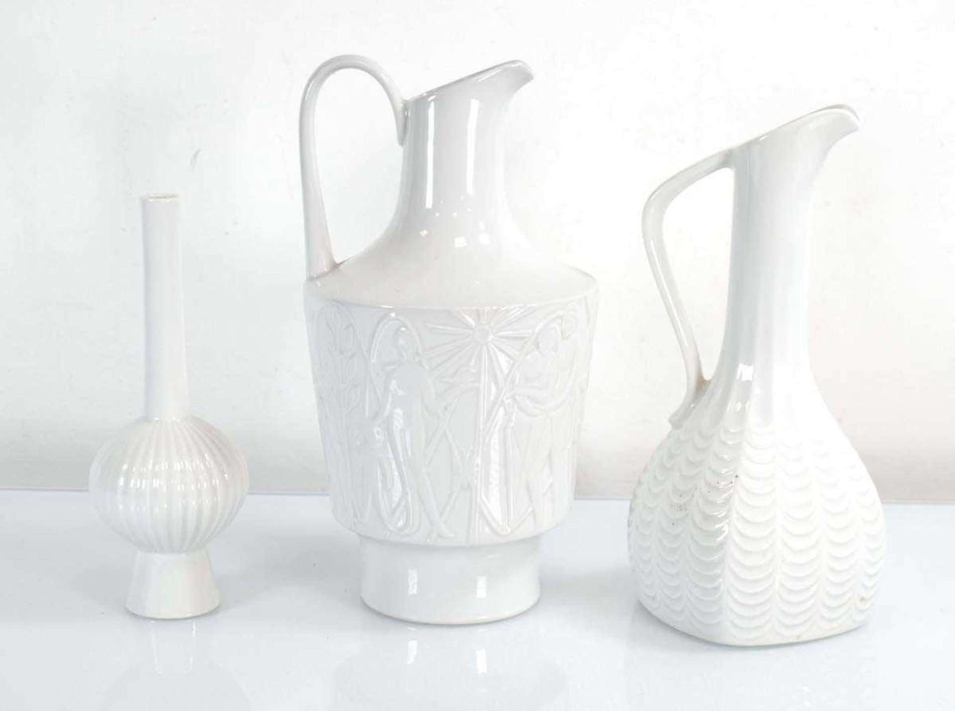 Kurt Wendler for Edelstein, a 1960's German white/blanc de chine ewer relief decorated with stylised