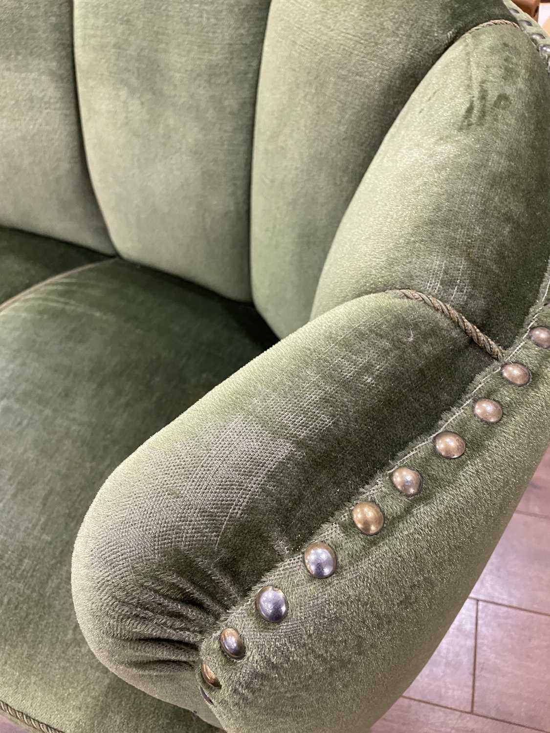 A 1940/50's Danish 'Banana' sofa upholstered in green on mahogany block feet *Sold subject to our - Bild 18 aus 27