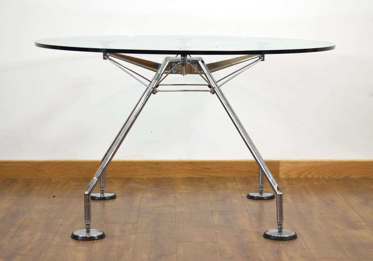 Lord Norman Foster for Tecno, a 'Nomos' table, the glass circular surface resting on a chromed base, - Image 2 of 2