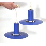 A pair of 1970's Danish blue enamelled No. 4020 pendant lights by Lyfa (2)