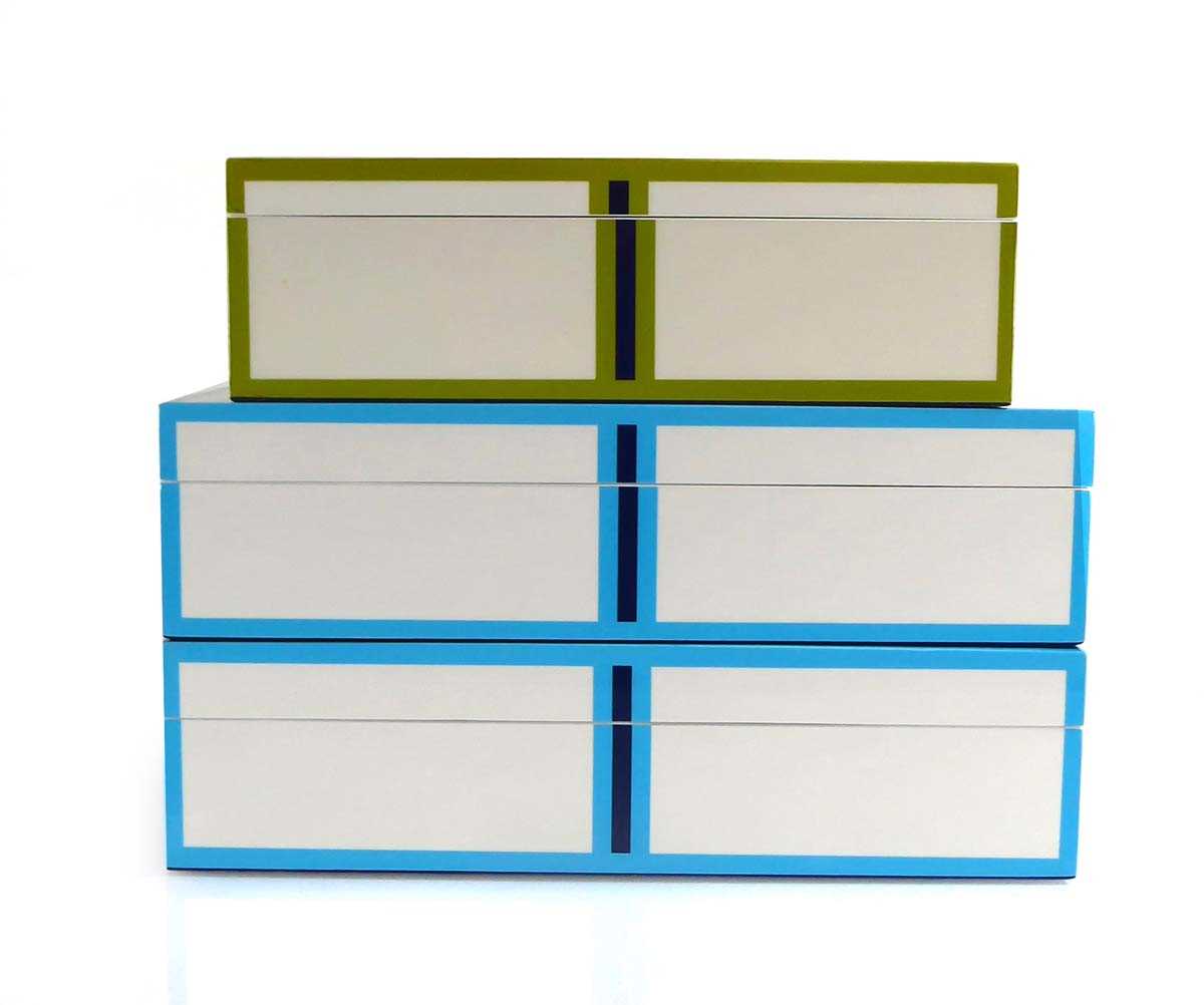 A group of three Jonathan Adler geometric design boxes, 30 x 20 x 8 cm and 25 x 15 x 8 cm (3)