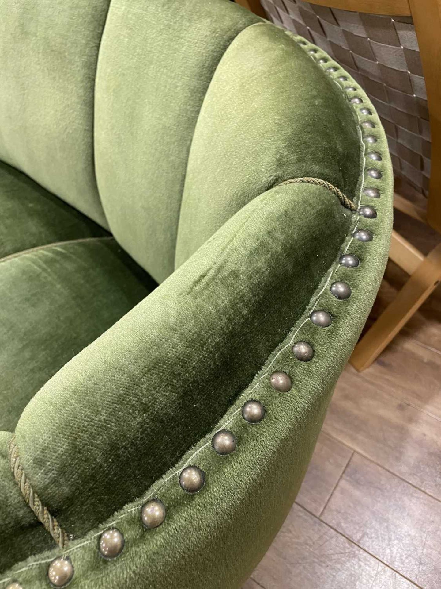 A 1940/50's Danish 'Banana' sofa upholstered in green on mahogany block feet *Sold subject to our - Image 19 of 27