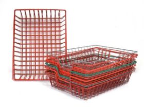 A group of sixteen 1970's wirework stacking paper trays in red, green and grey (16)