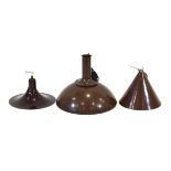 A group of three 1970's Danish brown enamelled ceiling lights (3) Largest Height 26 cm. Diameter