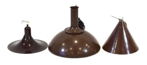 A group of three 1970's Danish brown enamelled ceiling lights (3) Largest Height 26 cm. Diameter