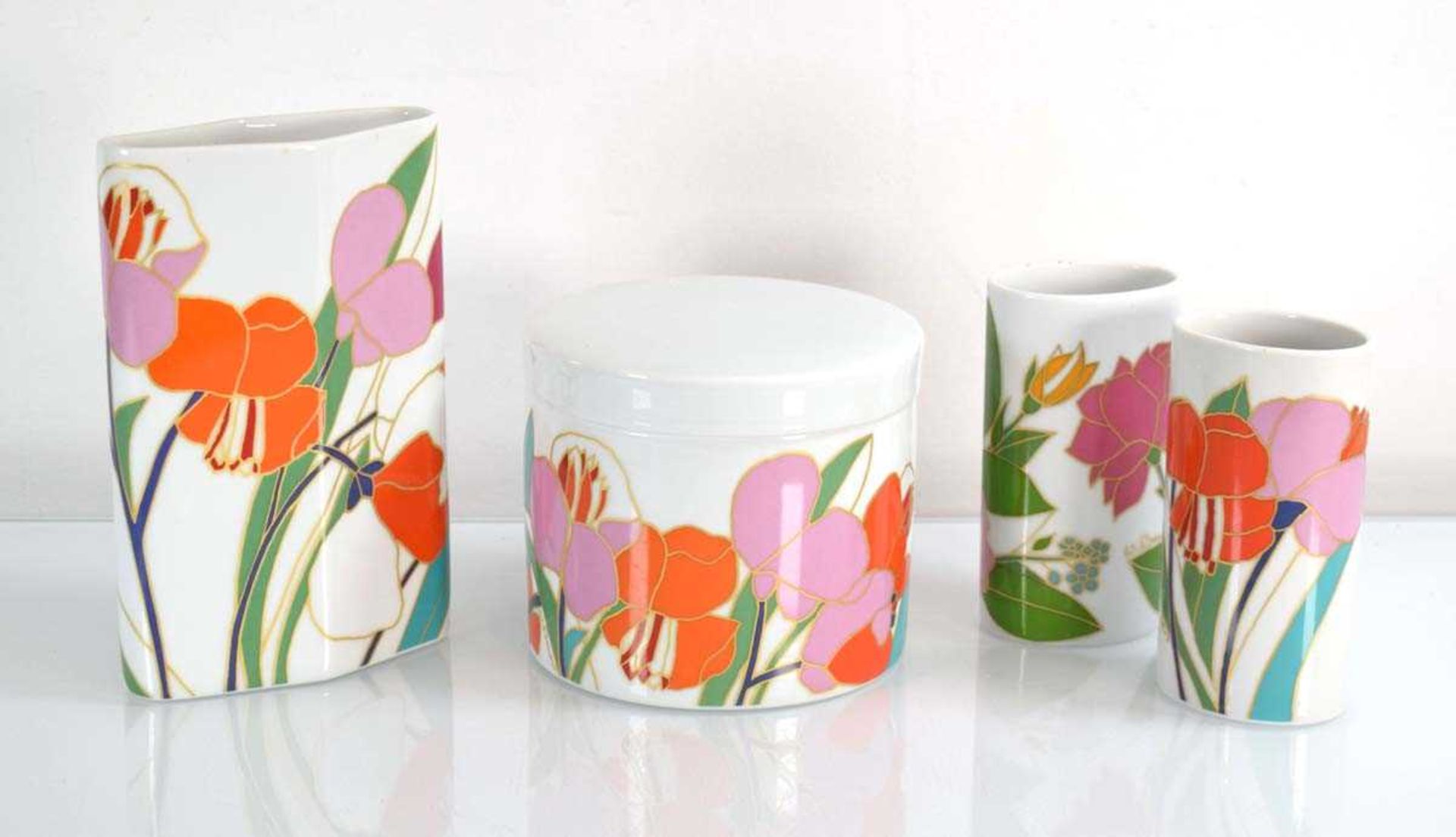 Wolf Bauer for Rosenthal, a group of 1970's Studio-Line floral porcelain including a container and