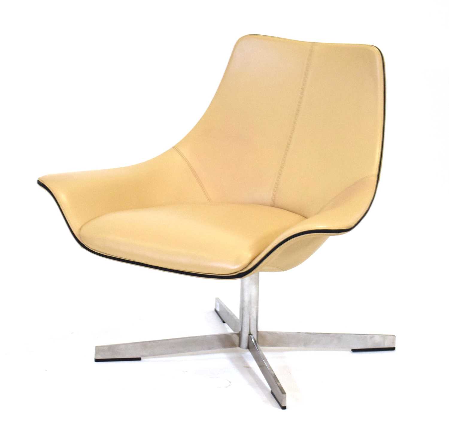 Rodolfo Dordoni for Matteo Grassi, an Italian '2 Leather' swivel armchair in cream/cappuccino