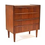 A 1960's Danish teak chest of four drawers with organic handles, on later turned feet, 67 x 41 x