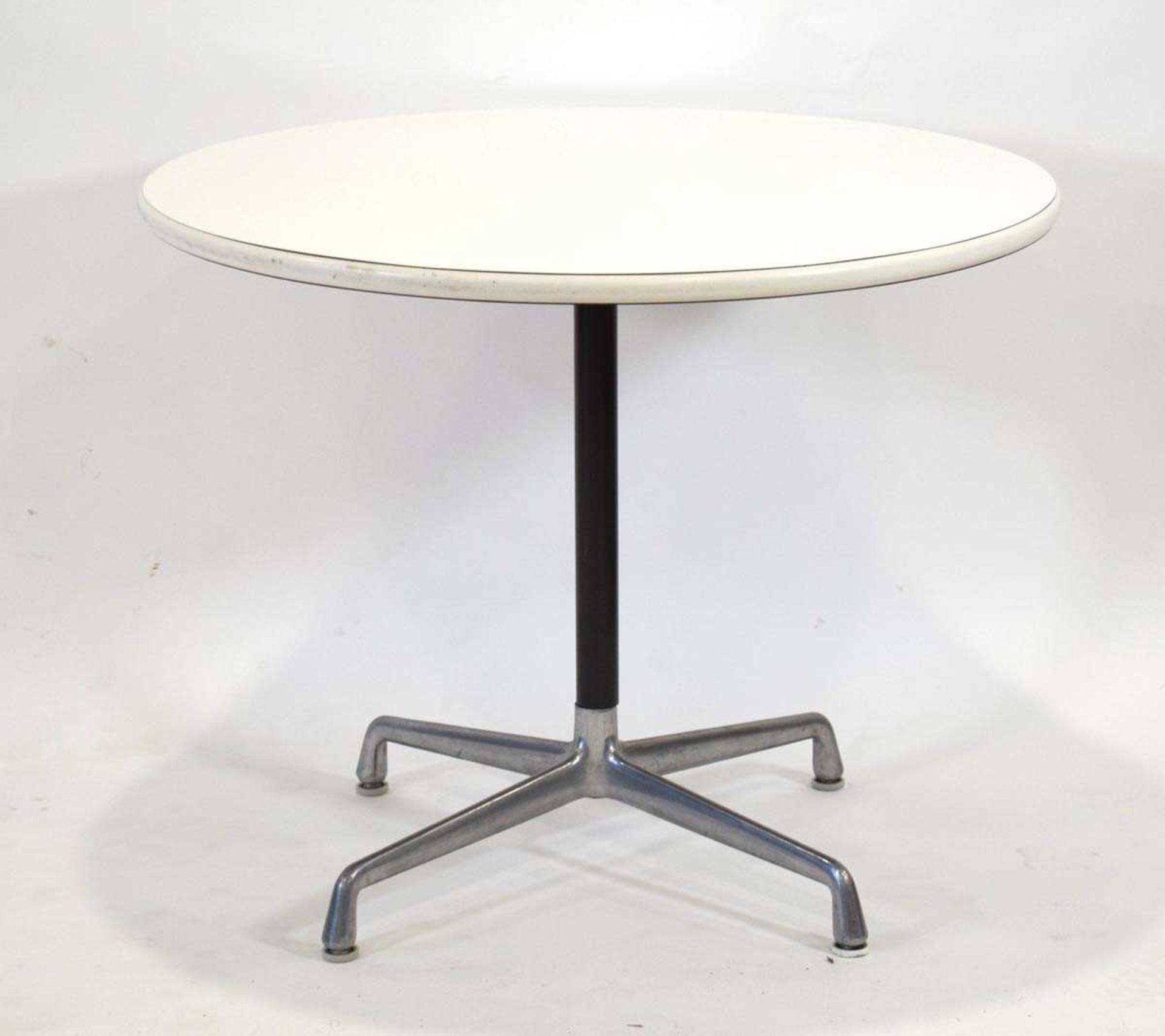 Charles & Ray Eames for Herman Miller, an Aluminium Group bistro table, the laminate surface on a