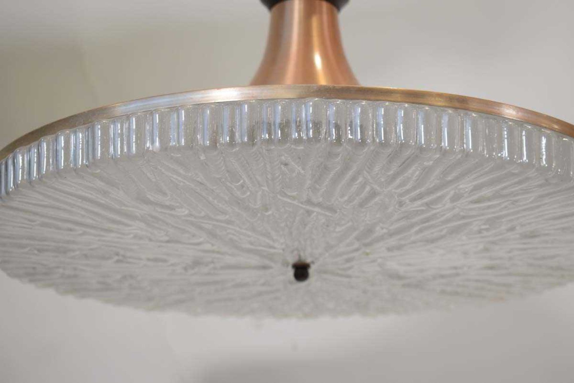 A Danish copper coloured ceiling light with a moulded perspex diffuser Height 20 cm. Diameter 47 cm. - Image 2 of 7