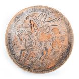 A Swedish pottery charger by Tilgmans Keramik decorated with a figure on horseback, impressed marks,