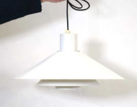 A 1970's Danish white enamelled three-tier ceiling light with a red highlight