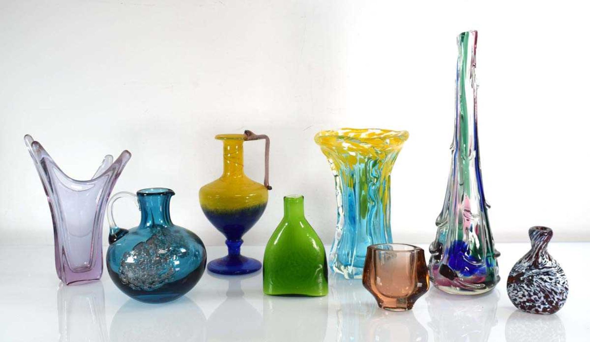 A group of art glass including a Chribska Glassworks vase, a Heinrich Loffelhardt for Schott Zwiesel