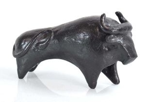 A pottery figure modelled as a stylised bull, w. 32 cm Please see futher images. Some firing