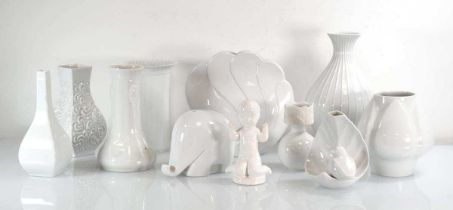 A group of German & Danish white glazed porcelain vases, money-box, figures etc. by Lorenz