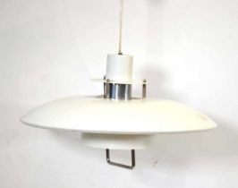 A Danish white enamelled pull-down ceiling light
