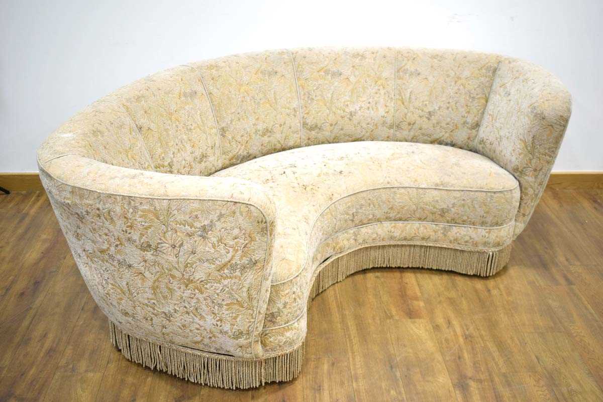 A 1950's Danish corner or 'Banana' sofa upholstered in cream floral fabric - Image 2 of 2